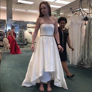 Ivory Satin High-Low David’s Bridal Wedding Gown